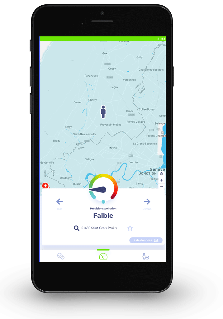 illustration de l'interface de l'application mobile air2g2 sur la qualité de l'air dans le Pays de gex