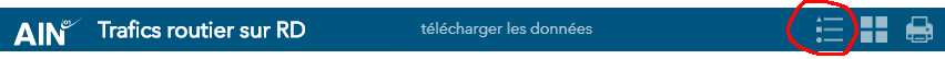 barre de menu de l'interface de la carte des comptages routiers