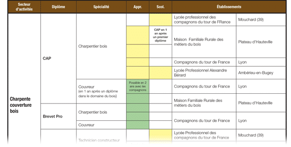 vignette de la fiche AFOR - filière des formations aux métiers du bois dans l'Ain