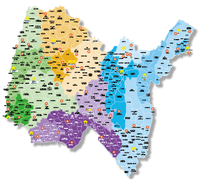 Carte de l'Ain des Centres départementaux de la solidarité (CDS) et des Services départementaux de proximité (SDP)