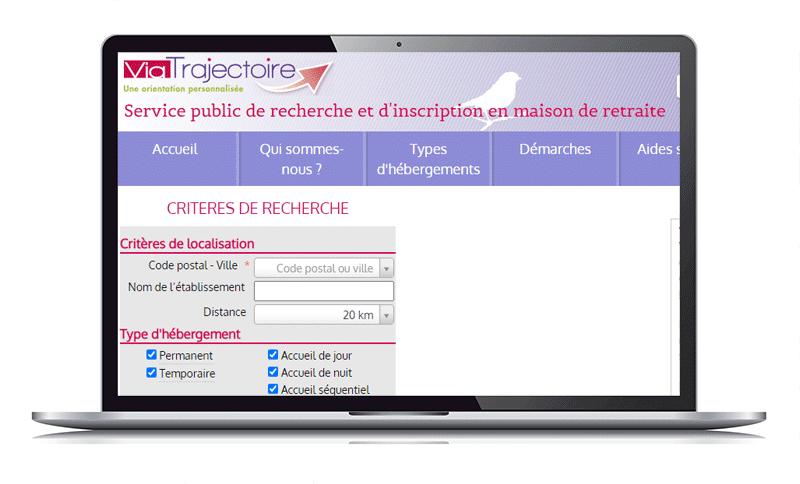 annuaire des Établissements d'hébergement pour personnes âgées dépendantes (EHPAD)du site ViaTrajectoire