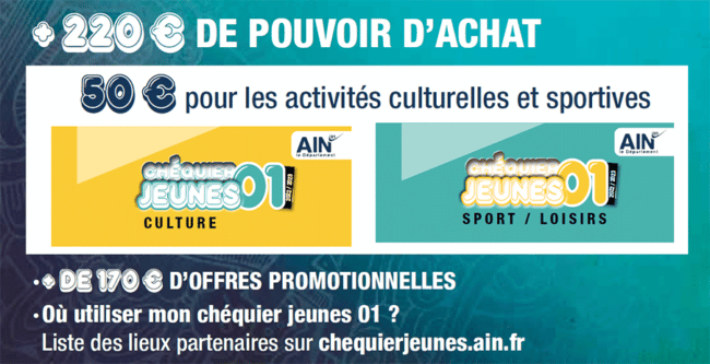 Infographie présentant les nouveautés du dispositif du Département de l'Ain en faveur des foyer Aindinois : le chequier-jeunes-01