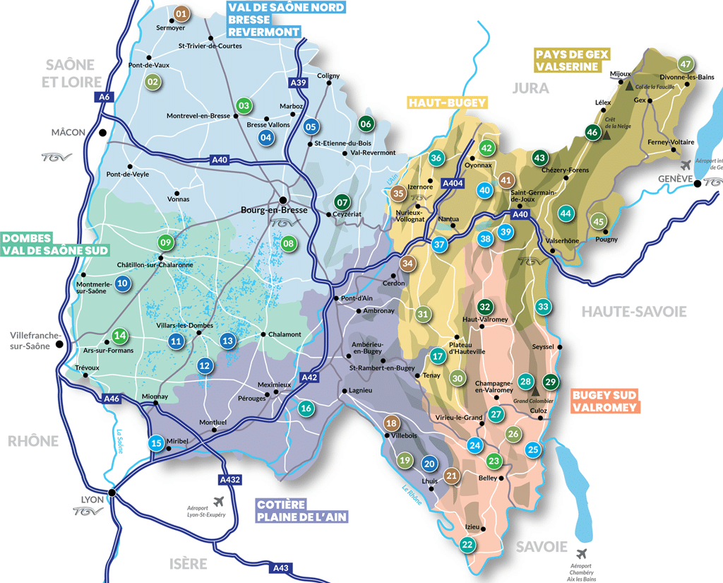 Carte touristique des espaces naturels de l'Ain ENS 2023