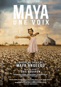 Affiche de la pièce de théâtre MAYA, UNE VOIX, une Création Collective de la Compagnie Barefoot Productions et the Big Funk Company