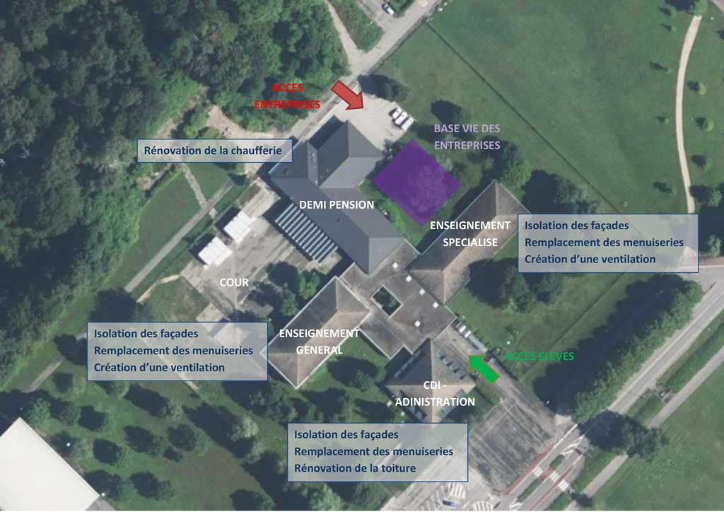 Vue aérienne des travaux de rénovation energétique du collège de Divonne-les-bains