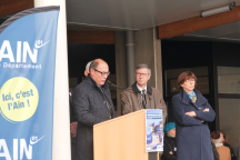 Allocution du Président , Jean Deguerry, Olivier Dugrip, Recteur de l'Académie de Lyonaux côtés de Chantal Mauchet, Préfète de l'Ain