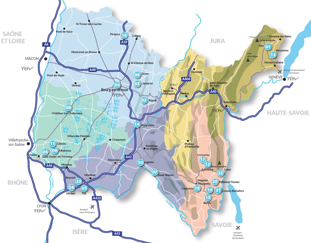 Carte des lieux des animations opération Eau de l'Ain