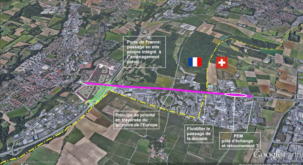 Tracé BHNS Porte De France Meyrin CERN Vue Aérienne tracé BHNS Porte de France / Meyrin-CERN vue aérienne