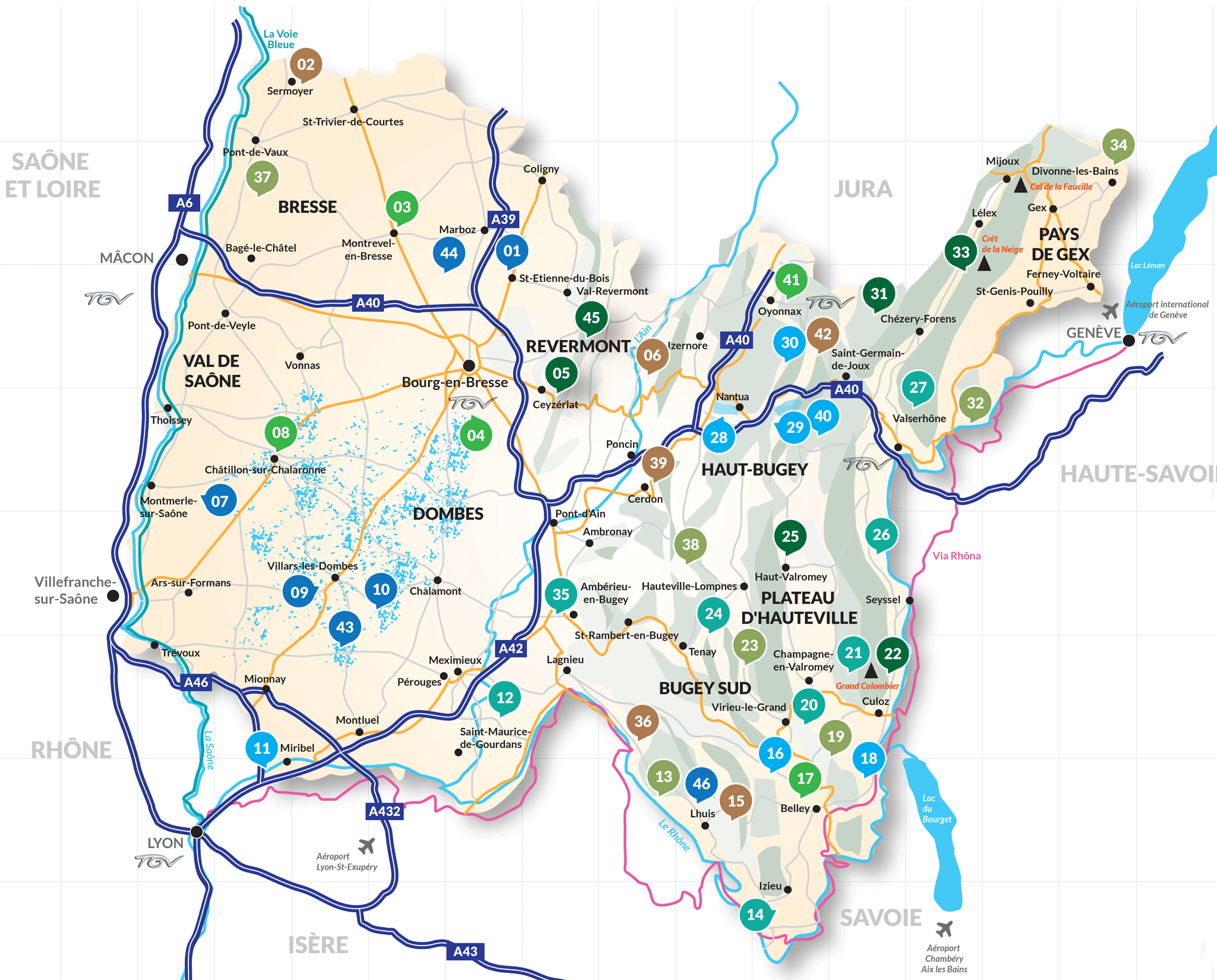 Illustration de la carte des sites naturels de l'Ain