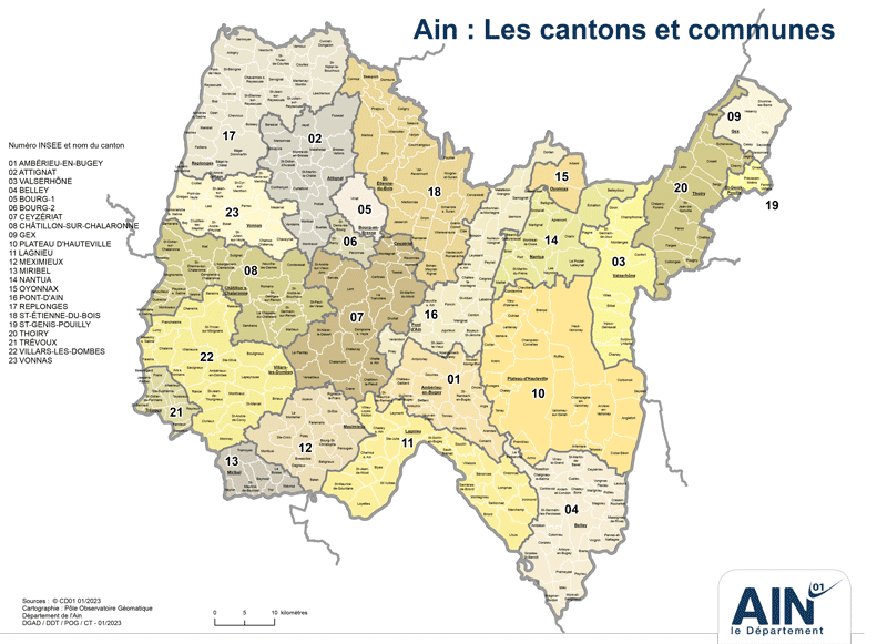 Visuel de la Carte imprimable A3 des communes et cantons de l'Ain